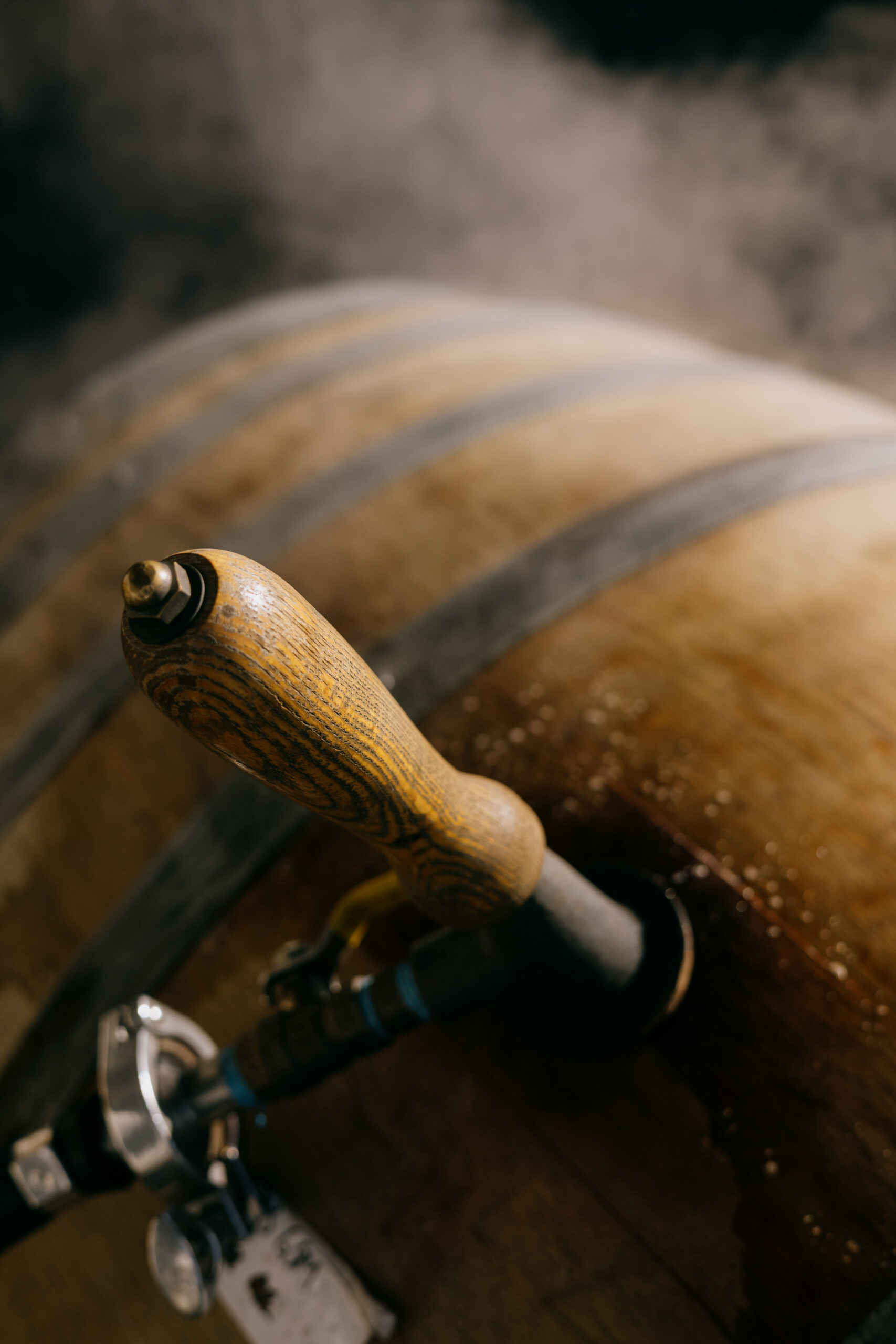 A barrel valve steaming in the cellar
